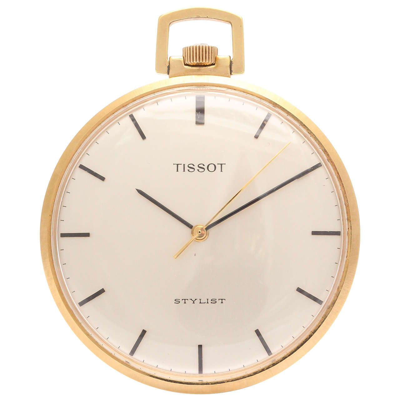 Tissot Yellow Gold Plated Open Faced Stylist Pocket Watch circa 1950s For Sale