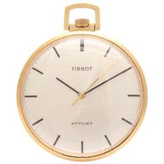 Tissot Yellow Gold Open Faced Stylist Pocket Watch circa 1950s 3