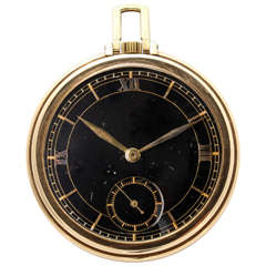 Vintage Jaeger-LeCoultre Yellow Gold Pocket Watch with Black Dial circa 1940s