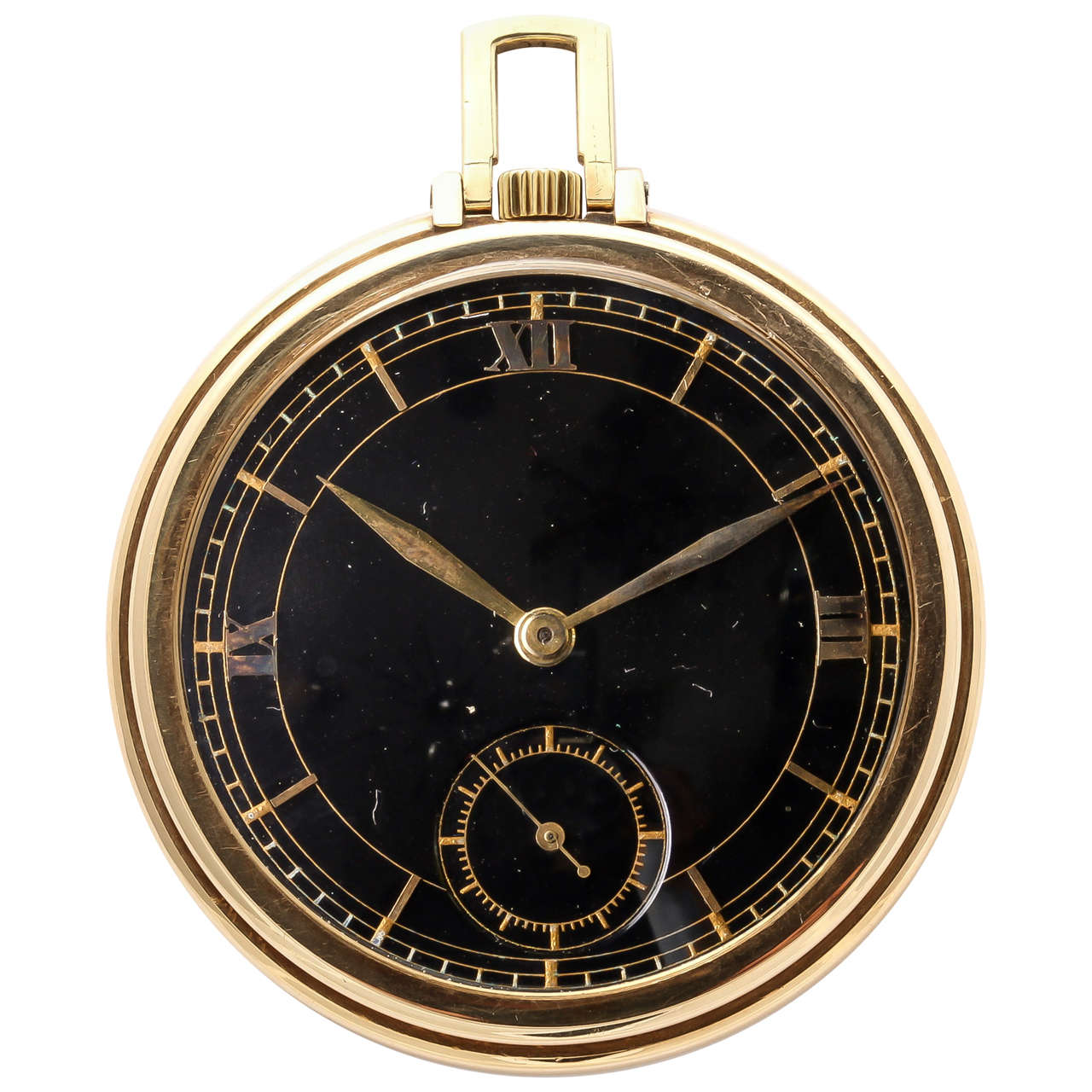 JaegerLeCoultre Yellow Gold Pocket Watch with Black Dial circa 1940s at 1stDibs black and