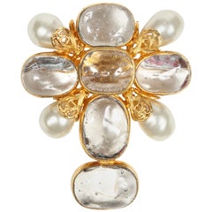 Beautiful Poured Glass, Pearl & Gilt Brooch by Chanel