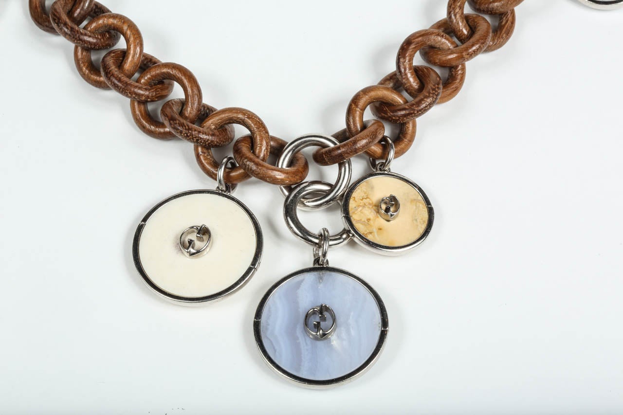 Gucci Sterling, Wood & Stone Link Necklace 4