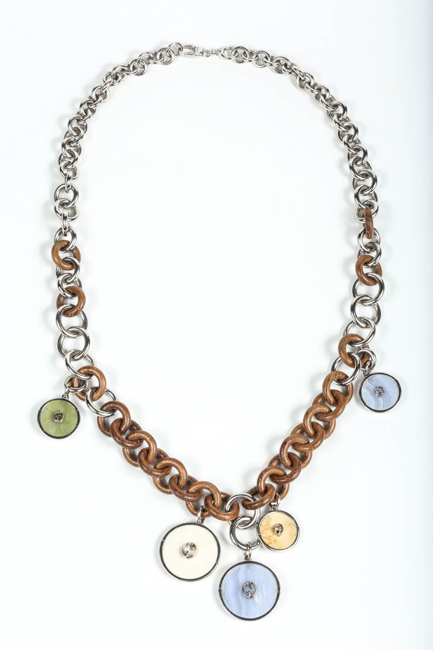 A fun sterling & wood chain necklace with five stone charms in 1