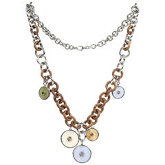 Retro Gucci Sterling, Wood & Stone Link Necklace