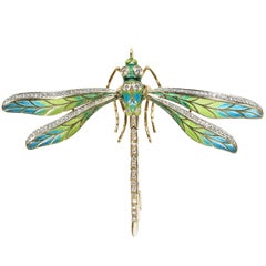 Diamond Plique-Ã -jour Articulated Dragonfly Brooch