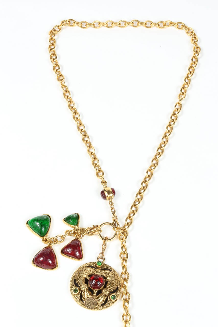 Chanel Gold Tone Lariat Necklace with Poured Glass Charms 2
