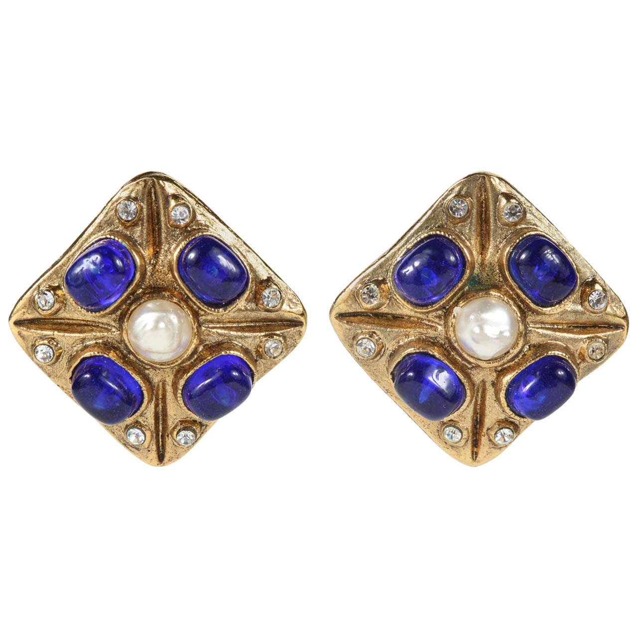 Pair of Chanel Cobalt Poured Glass Ear Clips