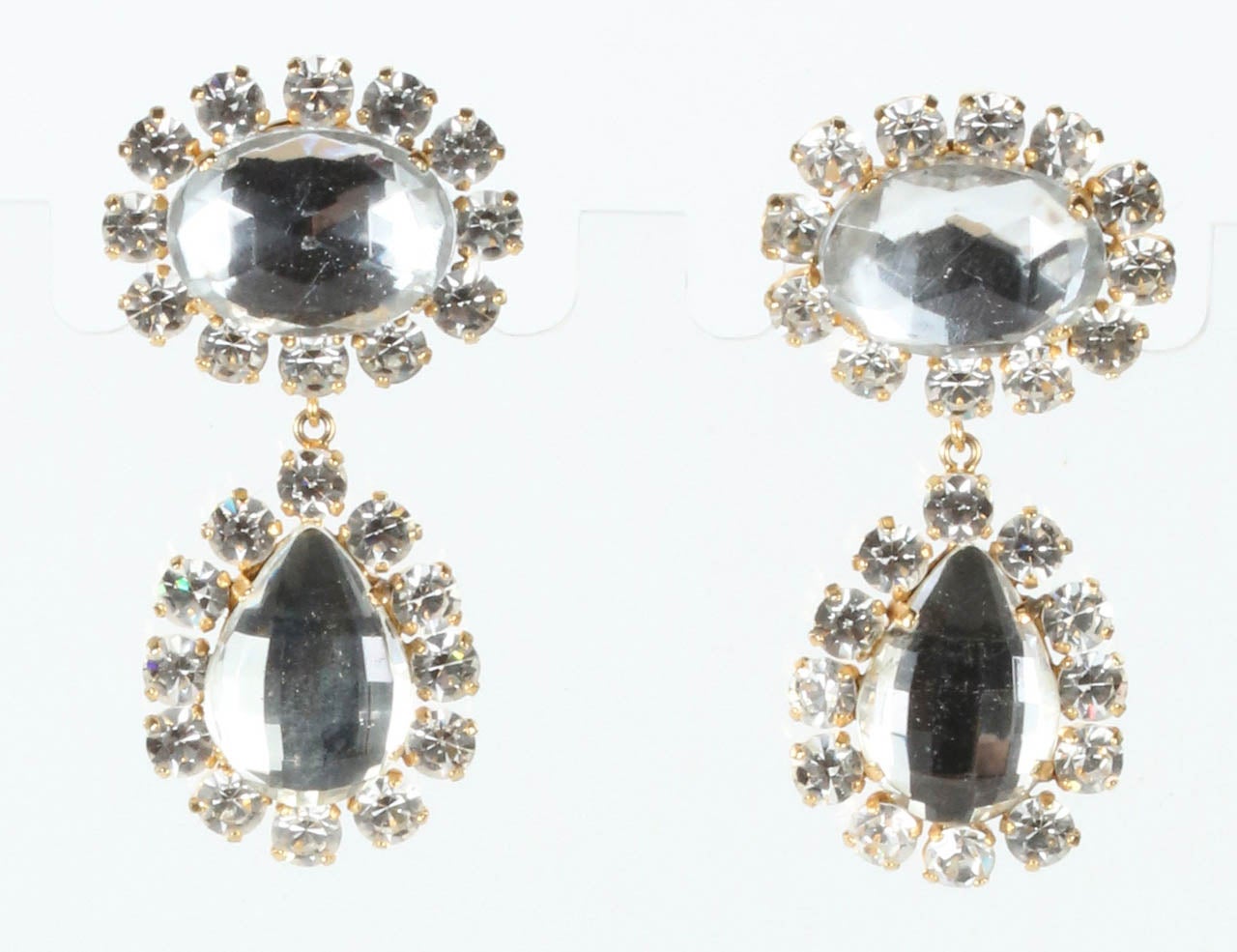 Pair of Faceted Rhinestone Teardrop Ear Clips by Christian Lacroix