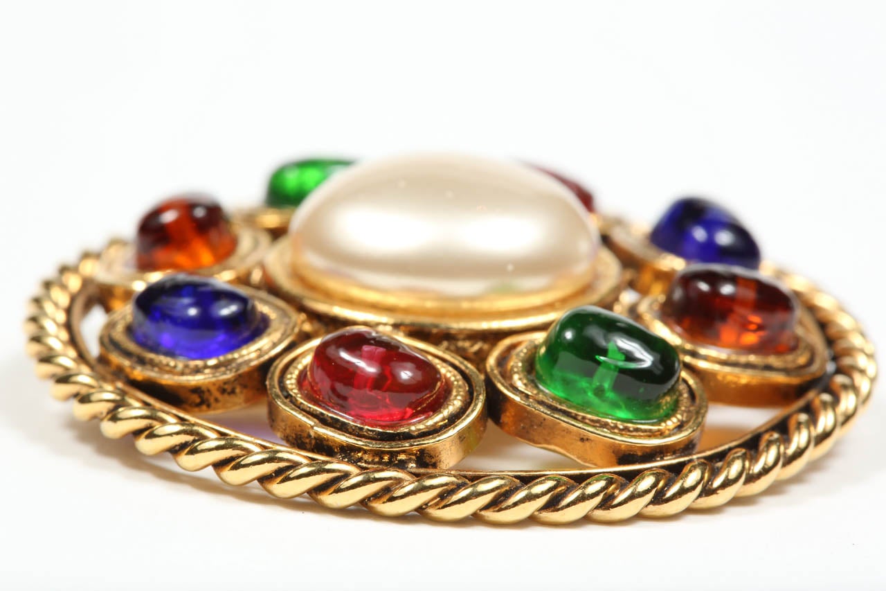 Chanel Colorful Poured Glass Brooch In Excellent Condition In Palm Desert, CA