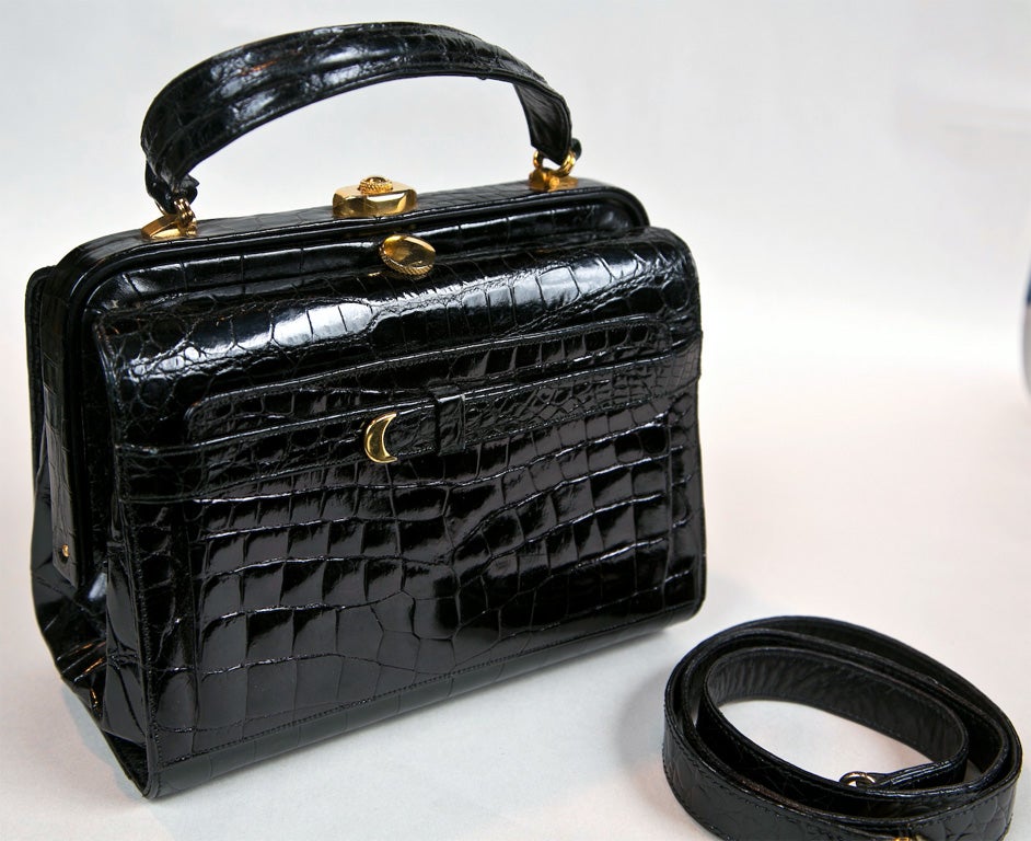 Rosenfeld black alligator kelly bag presented by funkyfinders For Sale 2
