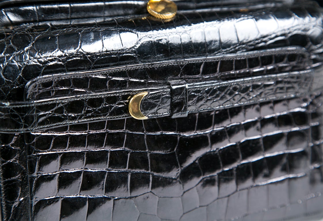 Black Rosenfeld black alligator kelly bag presented by funkyfinders For Sale