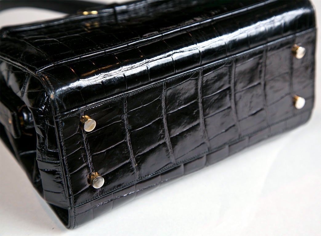 Women's Rosenfeld black alligator kelly bag presented by funkyfinders For Sale