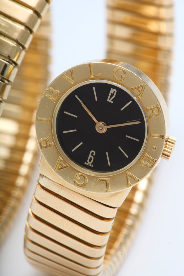 Bulgari Lady's Yellow Gold Tubogas Serpent Bracelet Watch In Excellent Condition For Sale In New York, NY