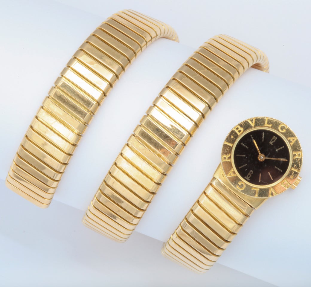Women's Bulgari Lady's Yellow Gold Tubogas Serpent Bracelet Watch For Sale