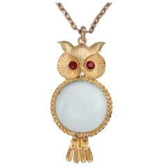 Vintage Magnifying Owl Pendant Necklace