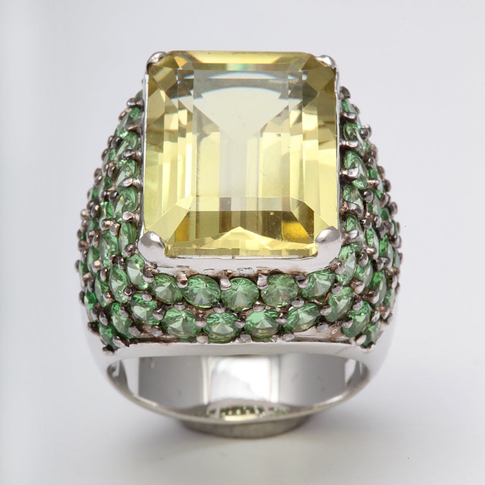 ANELLO CON CITRINO AL LIMONE E TSAVORITE CLASSIFICATA in vendita 3