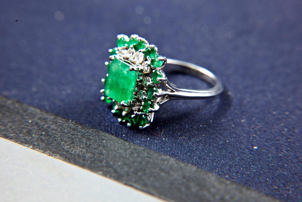 Ladies  Gold, Diamond And Emerald  Ring