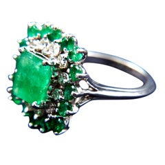Ladies  Gold, Diamond And Emerald  Ring