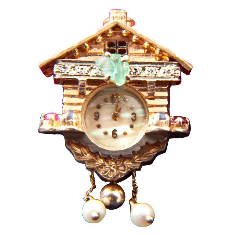 Gold Cuckoo Clock Pendent Watch at 1stdibs