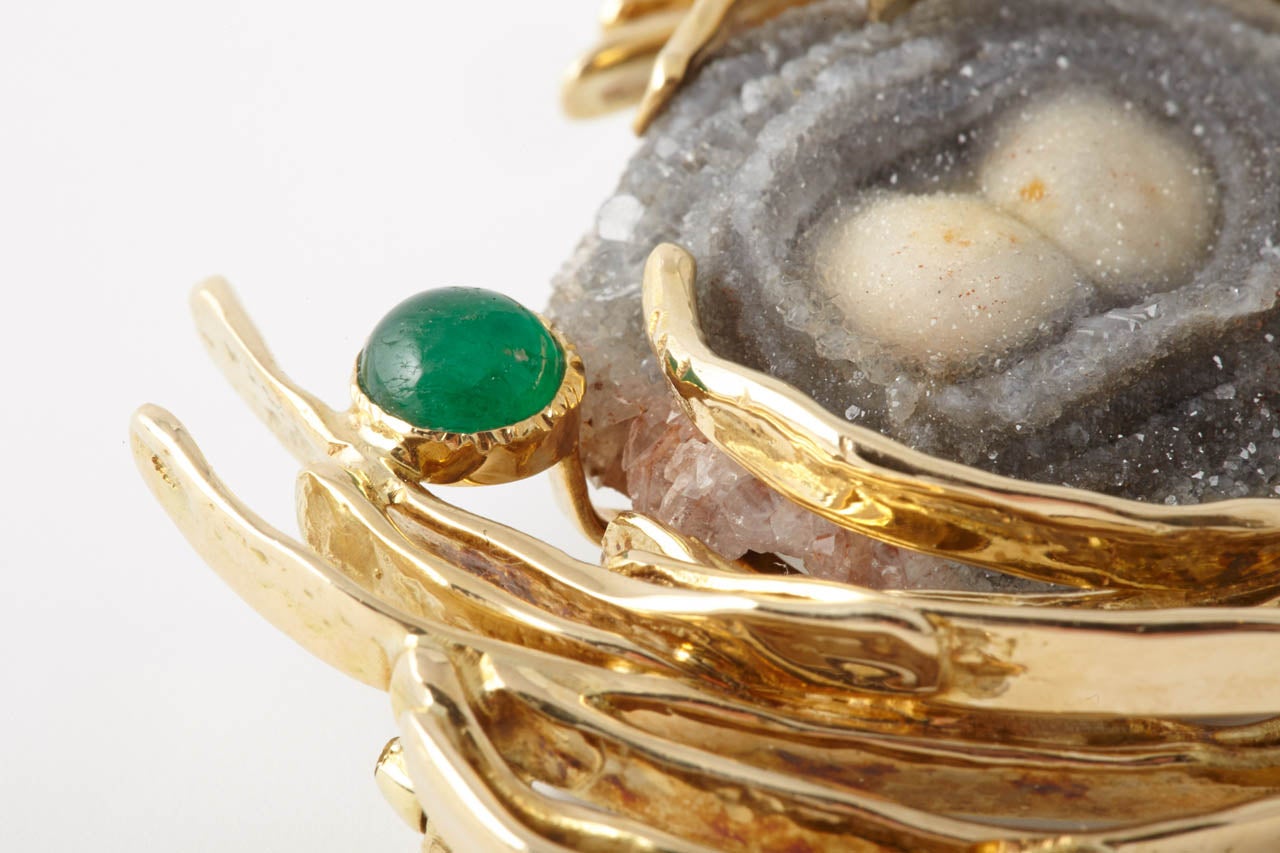 Women's An Anneke Schat Agate Emerald Gold Brooch For Sale