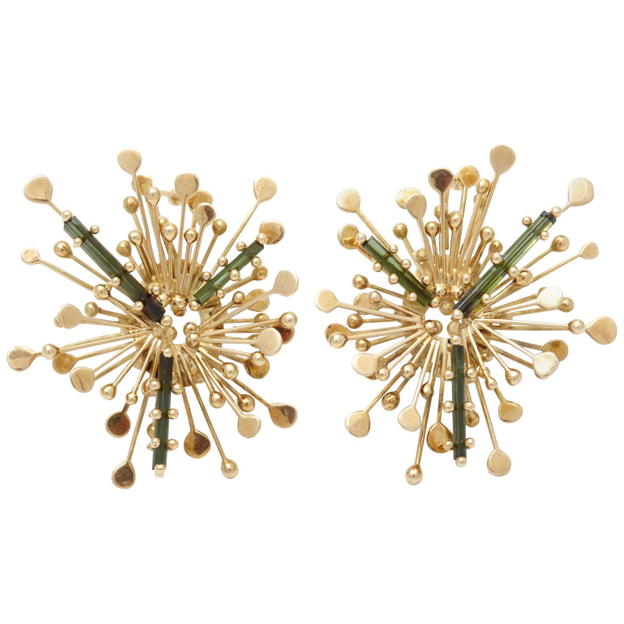 A Pair of Anneke Schat Tourmaline Gold Earclips For Sale