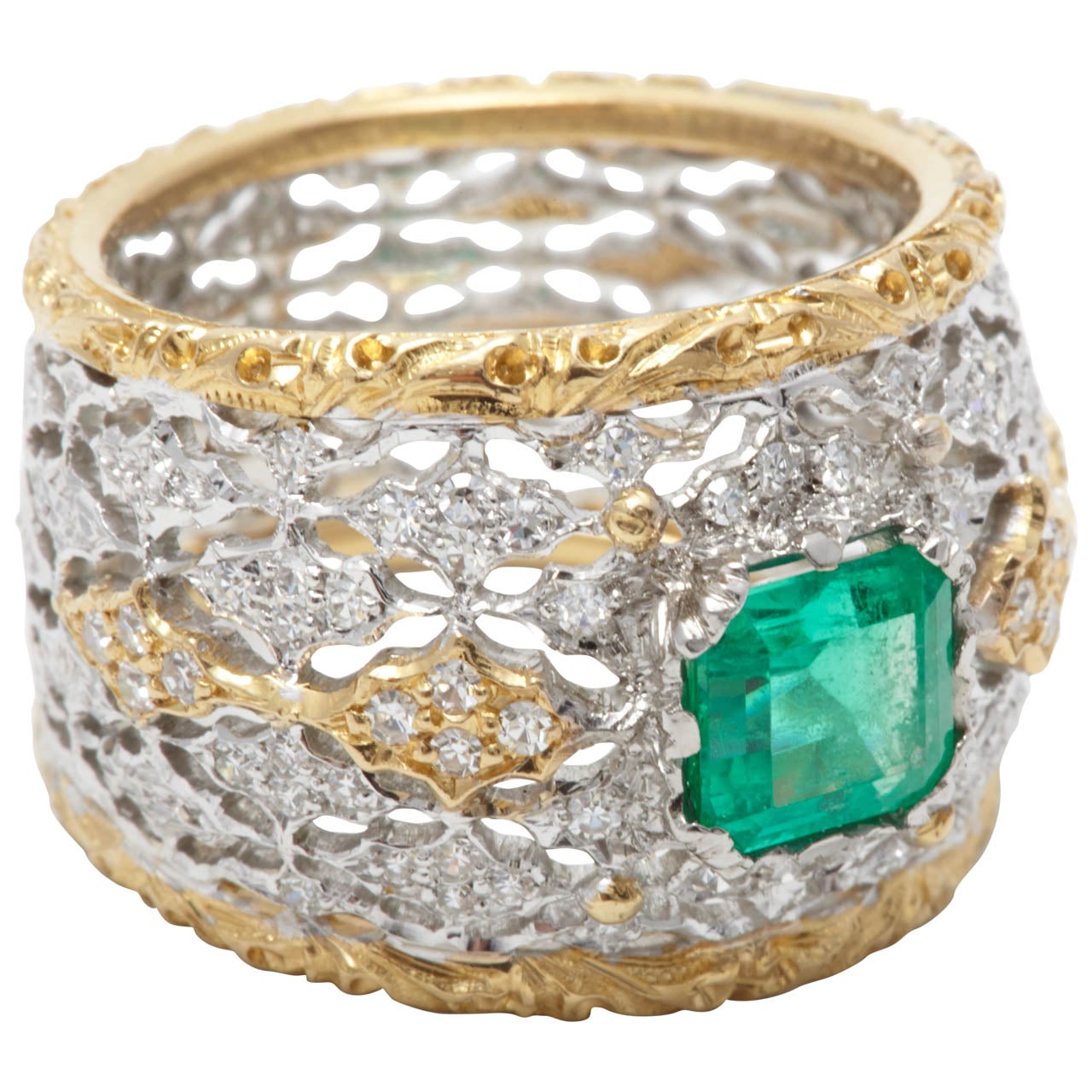 Buccellati Emerald Diamond Gold Dress Ring For Sale