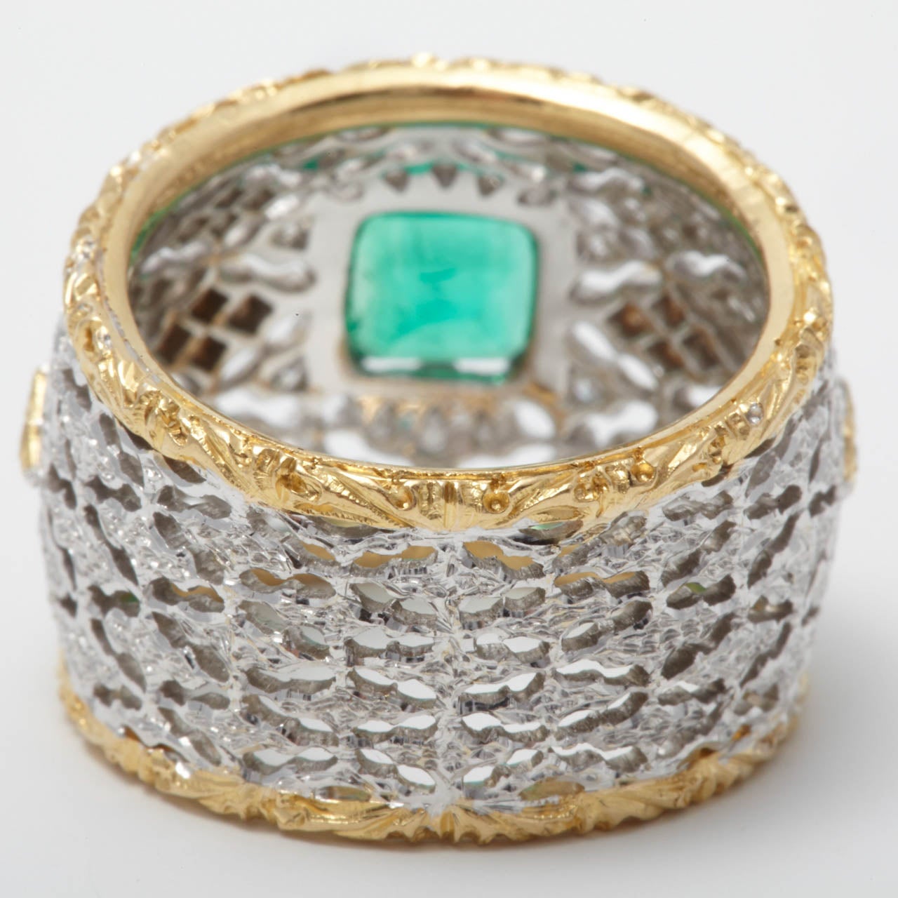 Buccellati Emerald Diamond Gold Dress Ring For Sale 1