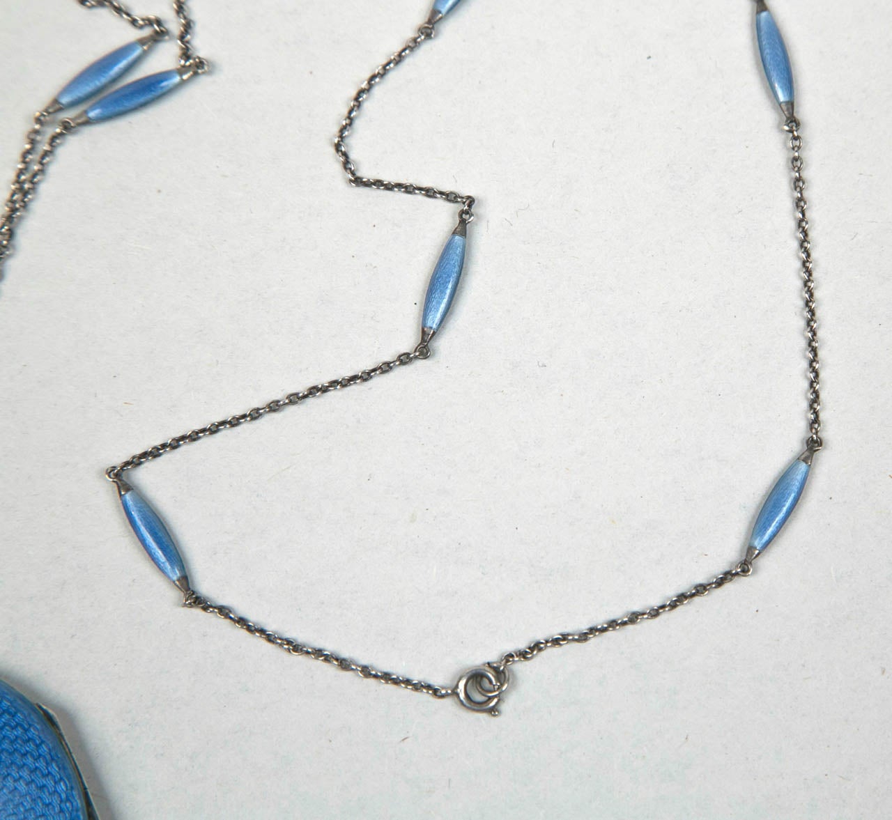 Women's Circa 1915 Sterling and Guilloche Enamel Locket and Chain