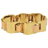 Superb French 40's Tank Bracelet, 2 Tone 18K Gold