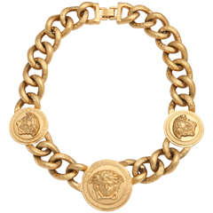 Versace 3 Medusa Gold Chain Necklace