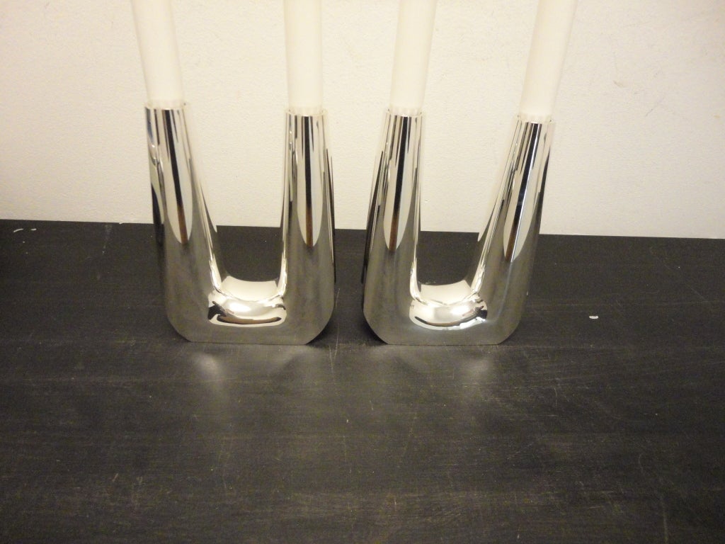 Pair of modern sterling silver two arm candelabra, design #1087 by Soren Georg Jensen from 1960.
Size: 7
