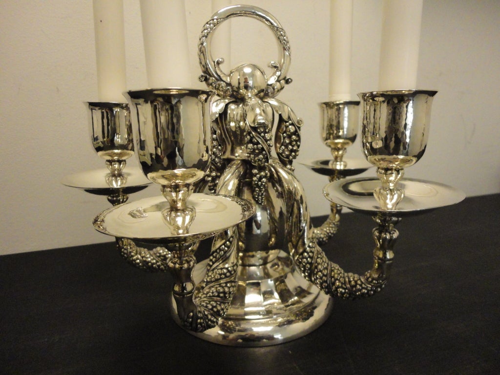 A Vintage Large GEORG JENSEN Silver Five Armed Candelabra #383A In Excellent Condition In Frederiksberg c, n/a