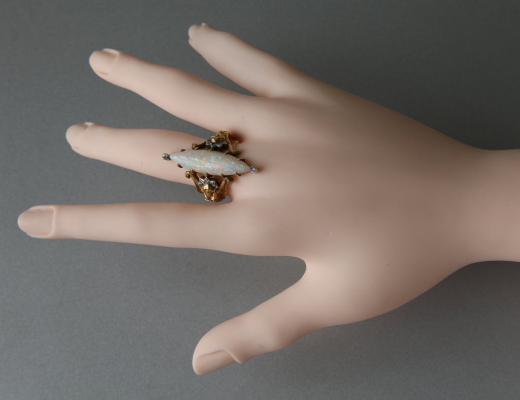 Charles Boutet de Monvel Art Nouveau Opal Diamond Gold Bat Maiden Ring For Sale 1