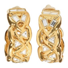 Pair of Yves Saint Laurent Gilt Metal & Rhinestone Ear Clips 12