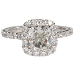 Classic GIA Certified Cushion Diamond Halo Engagement Ring