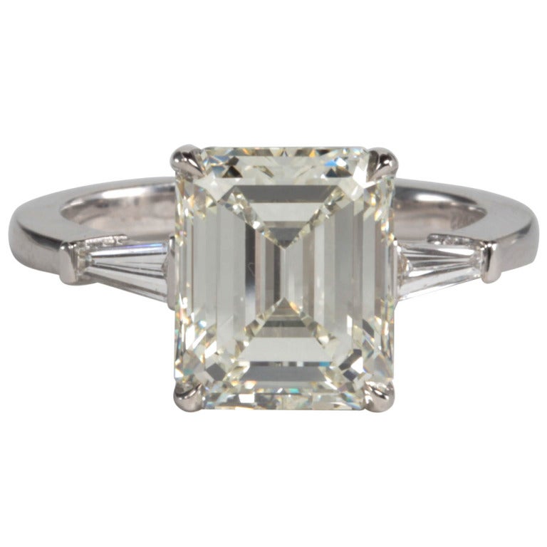 Classic Emerald Cut 4 Carat GIA Certified Engagement Ring For Sale
