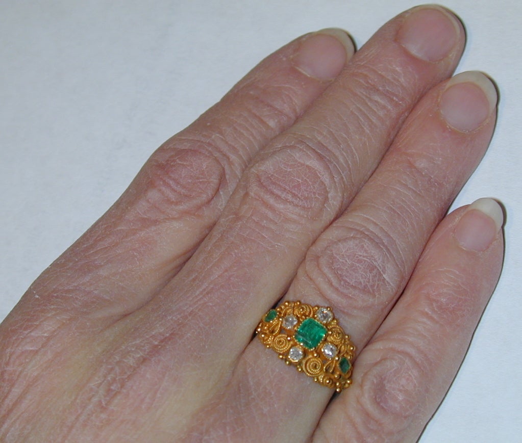 Antique Cannetille Emerald Diamond Ring 3