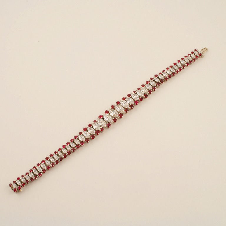 1960s Ruby Diamond Platinum Bracelet In Excellent Condition In New York, NY