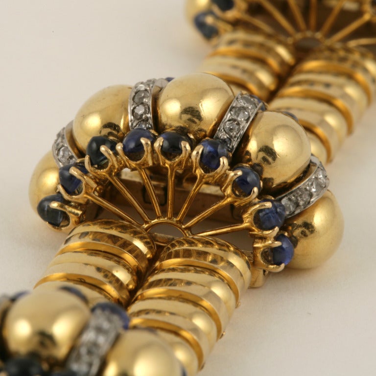 Cabochon Boucheron Paris Sapphire and Diamond Gold Link Bracelet 