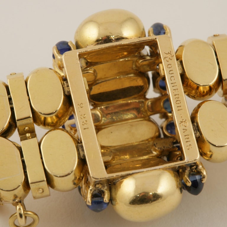 Women's Boucheron Paris Sapphire and Diamond Gold Link Bracelet 