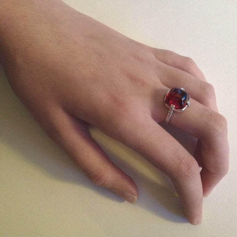Dalben Red Tourmaline Diamond Gold Ring 2