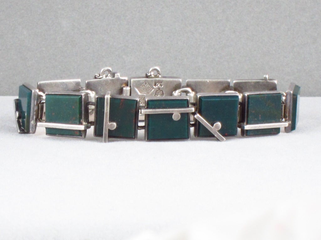 Antonio Pineda Green Bloodstone and .970 Silver Bracelet In Excellent Condition For Sale In New York, NY
