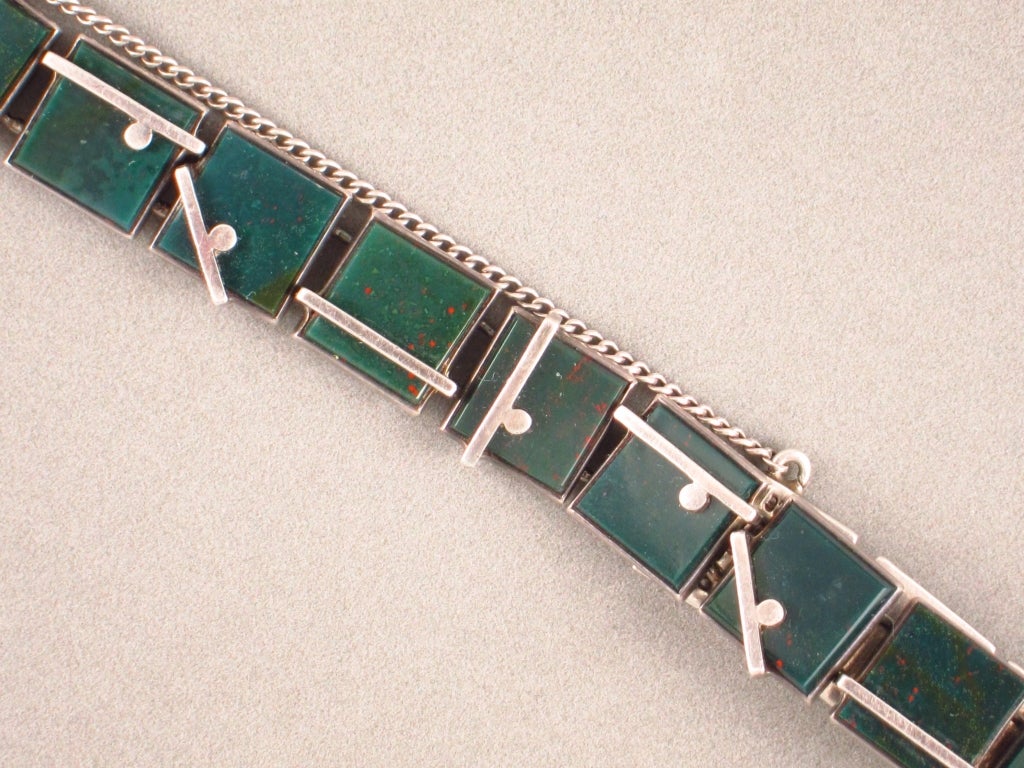 Antonio Pineda Green Bloodstone and .970 Silver Bracelet For Sale 1