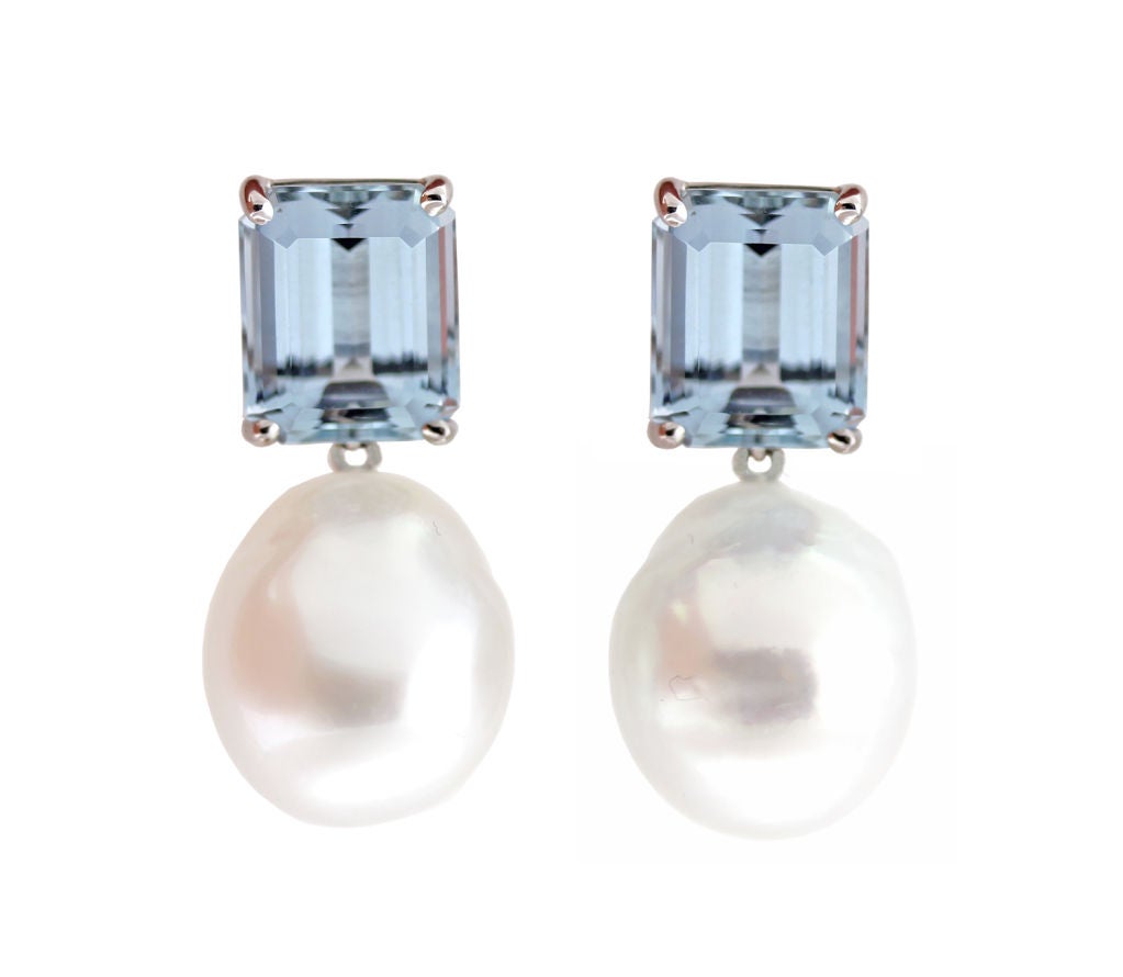 Women's Aquamarine and Baroque South Sea Pearl  Earrings