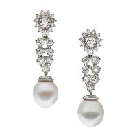 Antique Original Art Deco Diamond & Pearl Dangle Earrings