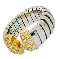 BULGARI Tubogas Yellow Gold Stainless Steel Diamond Ring; Size 6