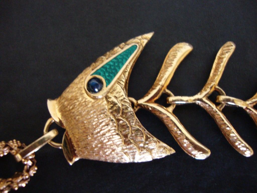 TIFFANY Enamel Gold Fish Pendant For Sale 1