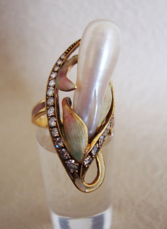 Pearl Diamond Gold Flower Ring