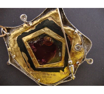 Tourmaline Diamond Silver Gold Pendant / Brooch For Sale 2