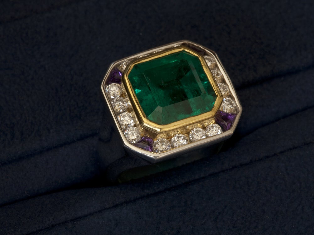 Emerald Amethyst Diamond Gold Ring